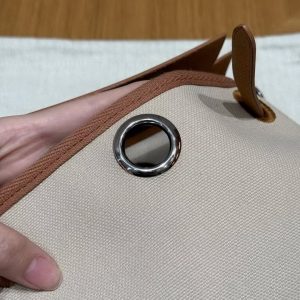 Hermes Mini Herbag Zip 20 Bag Retourne Beton Naturel Sable Handmade In Militaire Canvas and Hunter Cowhide Silver Hardware - Image 8