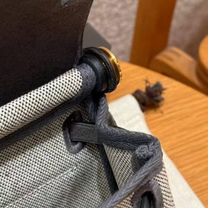 Hermes Mini Herbag Zip 20 Bag Retourne Ecru Blue Glacier Ardoise Handmade In Militaire Canvas and Hunter Cowhide Gold Hardware - Image 10