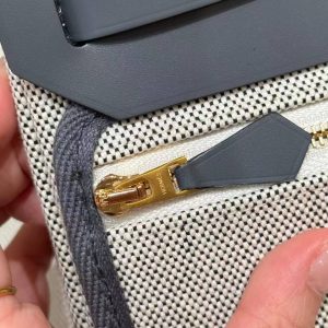 Hermes Mini Herbag Zip 20 Bag Retourne Ecru Blue Glacier Ardoise Handmade In Militaire Canvas and Hunter Cowhide Gold Hardware - Image 15