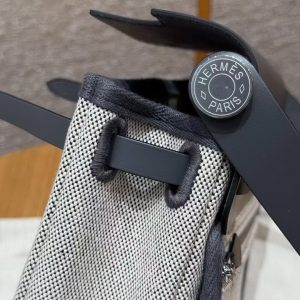 Hermes Mini Herbag Zip 20 Bag Retourne Ecru Blue Glacier Ardoise Handmade In Militaire Canvas and Hunter Cowhide Silver Hardware - Image 9