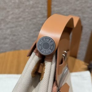 Hermes Mini Herbag Zip 20 Bag Retourne Beton Naturel Sable Handmade In Militaire Canvas and Hunter Cowhide Silver Hardware - Image 21