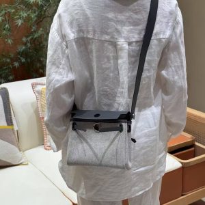 Hermes Mini Herbag Zip 20 Bag Retourne Ecru Blue Glacier Ardoise Handmade In Militaire Canvas and Hunter Cowhide Silver Hardware - Image 3