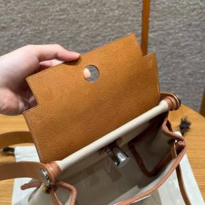 Hermes Mini Herbag Zip 20 Bag Retourne Beton Naturel Sable Handmade In Militaire Canvas and Hunter Cowhide Silver Hardware - Image 23