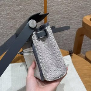 Hermes Mini Herbag Zip 20 Bag Retourne Ecru Blue Glacier Ardoise Handmade In Militaire Canvas and Hunter Cowhide Silver Hardware - Image 10