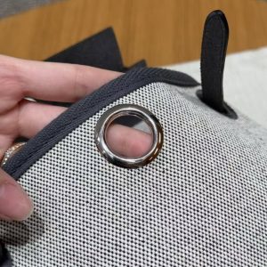 Hermes Mini Herbag Zip 20 Bag Retourne Ecru Blue Glacier Ardoise Handmade In Militaire Canvas and Hunter Cowhide Silver Hardware - Image 11
