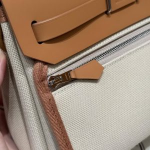 Hermes Mini Herbag Zip 20 Bag Retourne Beton Naturel Sable Handmade In Militaire Canvas and Hunter Cowhide Silver Hardware - Image 20