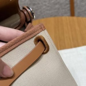 Hermes Mini Herbag Zip 20 Bag Retourne Beton Naturel Sable Handmade In Militaire Canvas and Hunter Cowhide Silver Hardware - Image 9