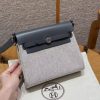 Hermes Mini Herbag Zip 20 Bag Retourne Ecru Blue Glacier Ardoise Handmade In Militaire Canvas and Hunter Cowhide Silver Hardware