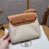 Hermes Mini Herbag Zip 20 Bag Retourne Beton Naturel Sable Handmade In Militaire Canvas and Hunter Cowhide Silver Hardware