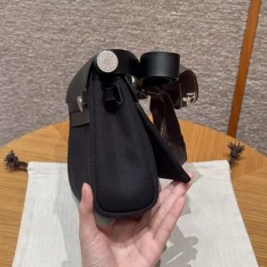 Hermes Mini Herbag Zip 20 Bag Retourne 89 Noir Handmade In Militaire Canvas and Hunter Cowhide Silver Hardware - Image 23