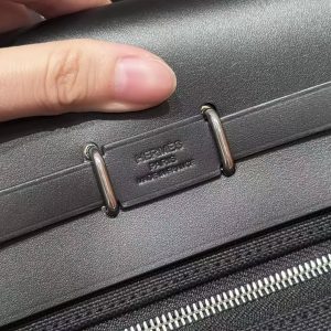 Hermes Mini Herbag Zip 20 Bag Retourne 89 Noir Handmade In Militaire Canvas and Hunter Cowhide Silver Hardware - Image 20