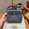 Hermes Mini Herbag Zip 20 Bag Retourne Ardoise Handmade In Militaire Canvas and Hunter Cowhide Gold Hardware