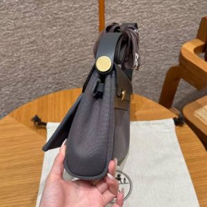 Hermes Mini Herbag Zip 20 Bag Retourne Ardoise Handmade In Militaire Canvas and Hunter Cowhide Gold Hardware - Image 16