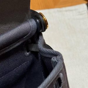 Hermes Mini Herbag Zip 20 Bag Retourne Ardoise Handmade In Militaire Canvas and Hunter Cowhide Gold Hardware - Image 11