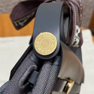Hermes Mini Herbag Zip 20 Bag Retourne Ardoise Handmade In Militaire Canvas and Hunter Cowhide Gold Hardware - Image 9