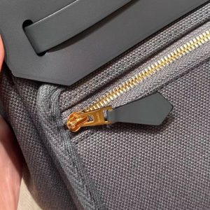 Hermes Mini Herbag Zip 20 Bag Retourne Ardoise Handmade In Militaire Canvas and Hunter Cowhide Gold Hardware - Image 8