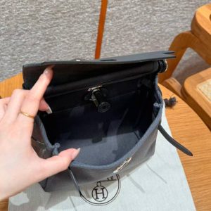 Hermes Mini Herbag Zip 20 Bag Retourne Ardoise Handmade In Militaire Canvas and Hunter Cowhide Silver Hardware - Image 25