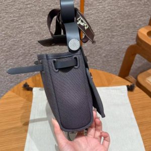 Hermes Mini Herbag Zip 20 Bag Retourne Ardoise Handmade In Militaire Canvas and Hunter Cowhide Silver Hardware - Image 22