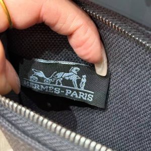 Hermes Mini Herbag Zip 20 Bag Retourne Ardoise Handmade In Militaire Canvas and Hunter Cowhide Silver Hardware - Image 20
