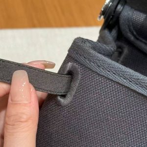 Hermes Mini Herbag Zip 20 Bag Retourne Ardoise Handmade In Militaire Canvas and Hunter Cowhide Silver Hardware - Image 15