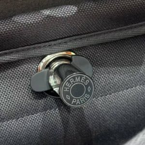 Hermes Mini Herbag Zip 20 Bag Retourne Ardoise Handmade In Militaire Canvas and Hunter Cowhide Silver Hardware - Image 14