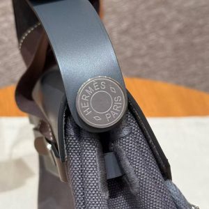 Hermes Mini Herbag Zip 20 Bag Retourne Ardoise Handmade In Militaire Canvas and Hunter Cowhide Silver Hardware - Image 10