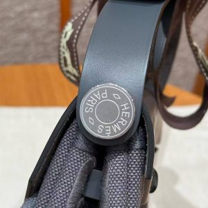 Hermes Mini Herbag Zip 20 Bag Retourne Ardoise Handmade In Militaire Canvas and Hunter Cowhide Silver Hardware - Image 9