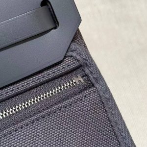 Hermes Mini Herbag Zip 20 Bag Retourne Ardoise Handmade In Militaire Canvas and Hunter Cowhide Silver Hardware - Image 8