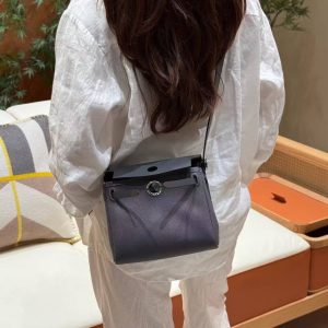 Hermes Mini Herbag Zip 20 Bag Retourne Ardoise Handmade In Militaire Canvas and Hunter Cowhide Silver Hardware - Image 3