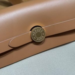 Hermes Mini Herbag Zip 20 Bag Retourne Beton Naturel Sable Handmade In Militaire Canvas and Hunter Cowhide Gold Hardware - Image 25