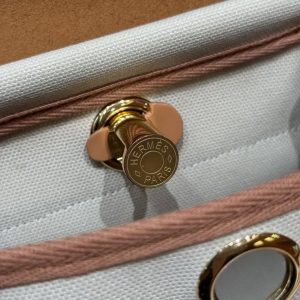 Hermes Mini Herbag Zip 20 Bag Retourne Beton Naturel Sable Handmade In Militaire Canvas and Hunter Cowhide Gold Hardware - Image 13