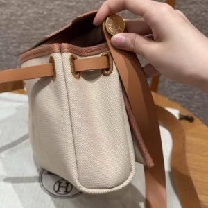 Hermes Mini Herbag Zip 20 Bag Retourne Beton Naturel Sable Handmade In Militaire Canvas and Hunter Cowhide Gold Hardware - Image 11