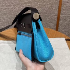 Hermes Mini Herbag Zip 20 Bag Retourne Bleu Riviera Noir Handmade In Militaire Canvas and Hunter Cowhide Silver Hardware - Image 28