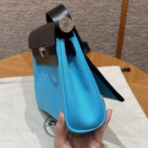 Hermes Mini Herbag Zip 20 Bag Retourne Bleu Riviera Noir Handmade In Militaire Canvas and Hunter Cowhide Silver Hardware - Image 27