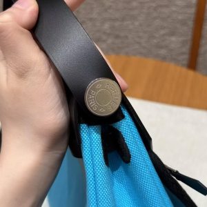 Hermes Mini Herbag Zip 20 Bag Retourne Bleu Riviera Noir Handmade In Militaire Canvas and Hunter Cowhide Silver Hardware - Image 16