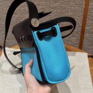 Hermes Mini Herbag Zip 20 Bag Retourne Bleu Riviera Noir Handmade In Militaire Canvas and Hunter Cowhide Silver Hardware - Image 6