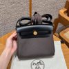 Hermes Mini Herbag Zip 20 Bag Retourne Dark Bronze Noir Handmade In Militaire Canvas and Hunter Cowhide Gold Hardware