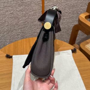 Hermes Mini Herbag Zip 20 Bag Retourne Dark Bronze Noir Handmade In Militaire Canvas and Hunter Cowhide Gold Hardware - Image 25
