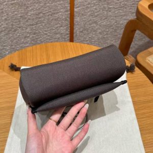 Hermes Mini Herbag Zip 20 Bag Retourne Dark Bronze Noir Handmade In Militaire Canvas and Hunter Cowhide Gold Hardware - Image 24