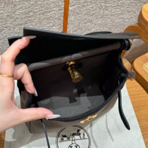 Hermes Mini Herbag Zip 20 Bag Retourne Dark Bronze Noir Handmade In Militaire Canvas and Hunter Cowhide Gold Hardware - Image 23