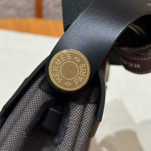 Hermes Mini Herbag Zip 20 Bag Retourne Dark Bronze Noir Handmade In Militaire Canvas and Hunter Cowhide Gold Hardware - Image 19