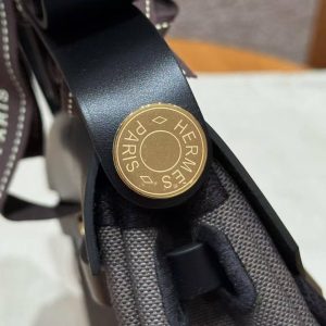 Hermes Mini Herbag Zip 20 Bag Retourne Dark Bronze Noir Handmade In Militaire Canvas and Hunter Cowhide Gold Hardware - Image 18