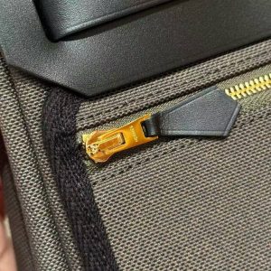 Hermes Mini Herbag Zip 20 Bag Retourne Dark Bronze Noir Handmade In Militaire Canvas and Hunter Cowhide Gold Hardware - Image 17