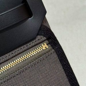 Hermes Mini Herbag Zip 20 Bag Retourne Dark Bronze Noir Handmade In Militaire Canvas and Hunter Cowhide Gold Hardware - Image 16