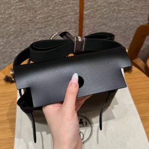 Hermes Mini Herbag Zip 20 Bag Retourne Dark Bronze Noir Handmade In Militaire Canvas and Hunter Cowhide Gold Hardware - Image 11