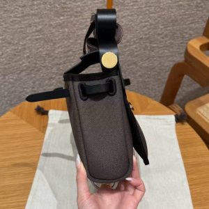 Hermes Mini Herbag Zip 20 Bag Retourne Dark Bronze Noir Handmade In Militaire Canvas and Hunter Cowhide Gold Hardware - Image 8