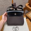 Hermes Mini Herbag Zip 20 Bag Retourne Dark Bronze Noir Handmade In Militaire Canvas and Hunter Cowhide Silver Hardware