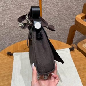 Hermes Mini Herbag Zip 20 Bag Retourne Dark Bronze Noir Handmade In Militaire Canvas and Hunter Cowhide Silver Hardware - Image 26
