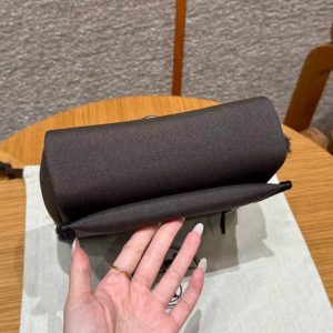 Hermes Mini Herbag Zip 20 Bag Retourne Dark Bronze Noir Handmade In Militaire Canvas and Hunter Cowhide Silver Hardware - Image 24