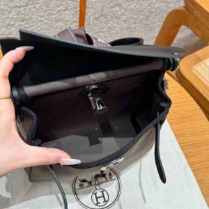 Hermes Mini Herbag Zip 20 Bag Retourne Dark Bronze Noir Handmade In Militaire Canvas and Hunter Cowhide Silver Hardware - Image 23